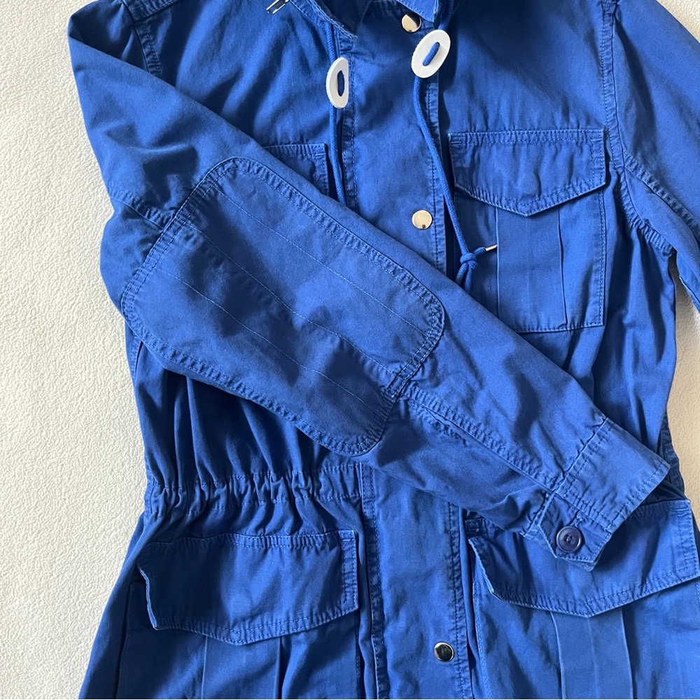 J Crew Women’s Blue Lagoon Fatigue Hooded Boyfriend Utility Jacket Cinch Waist - Picture 8 of 16